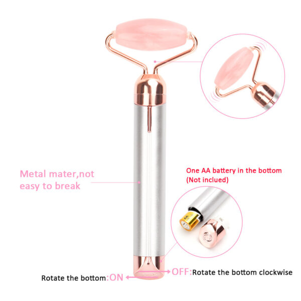 Electric Vibrating Natural Rose Quartz Jade Facial Roller - Image 5